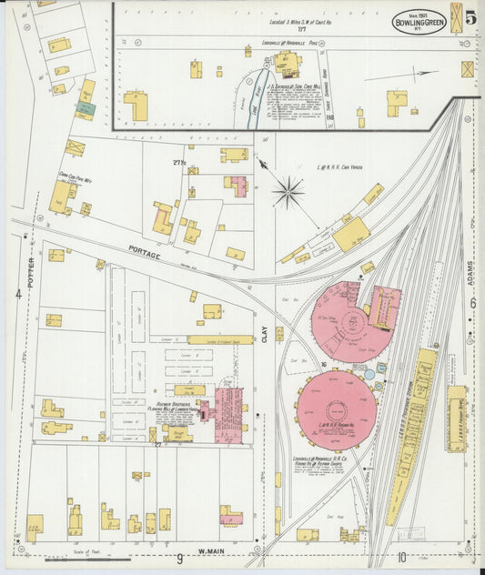 Sanborn Fire Insurance Map from Bowling Green, Warren County, Kentucky (1901), Sheet #0005 - Historic Sanborn Fire Insurance Map Print, vintage old map wall art, antique decor, genealogy gift, Kentucky Kentucky map