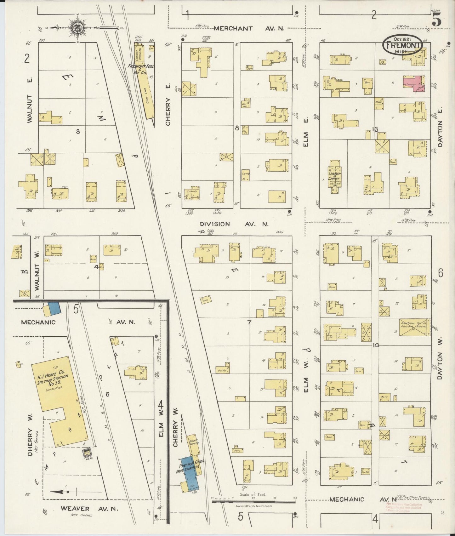 Sanborn Fire Insurance Map from Fremont, Newaygo County, Michigan (1921), Sheet #0005 - Complete Map Set gallery image, historic Sanborn map, vintage wall art, Michigan Michigan