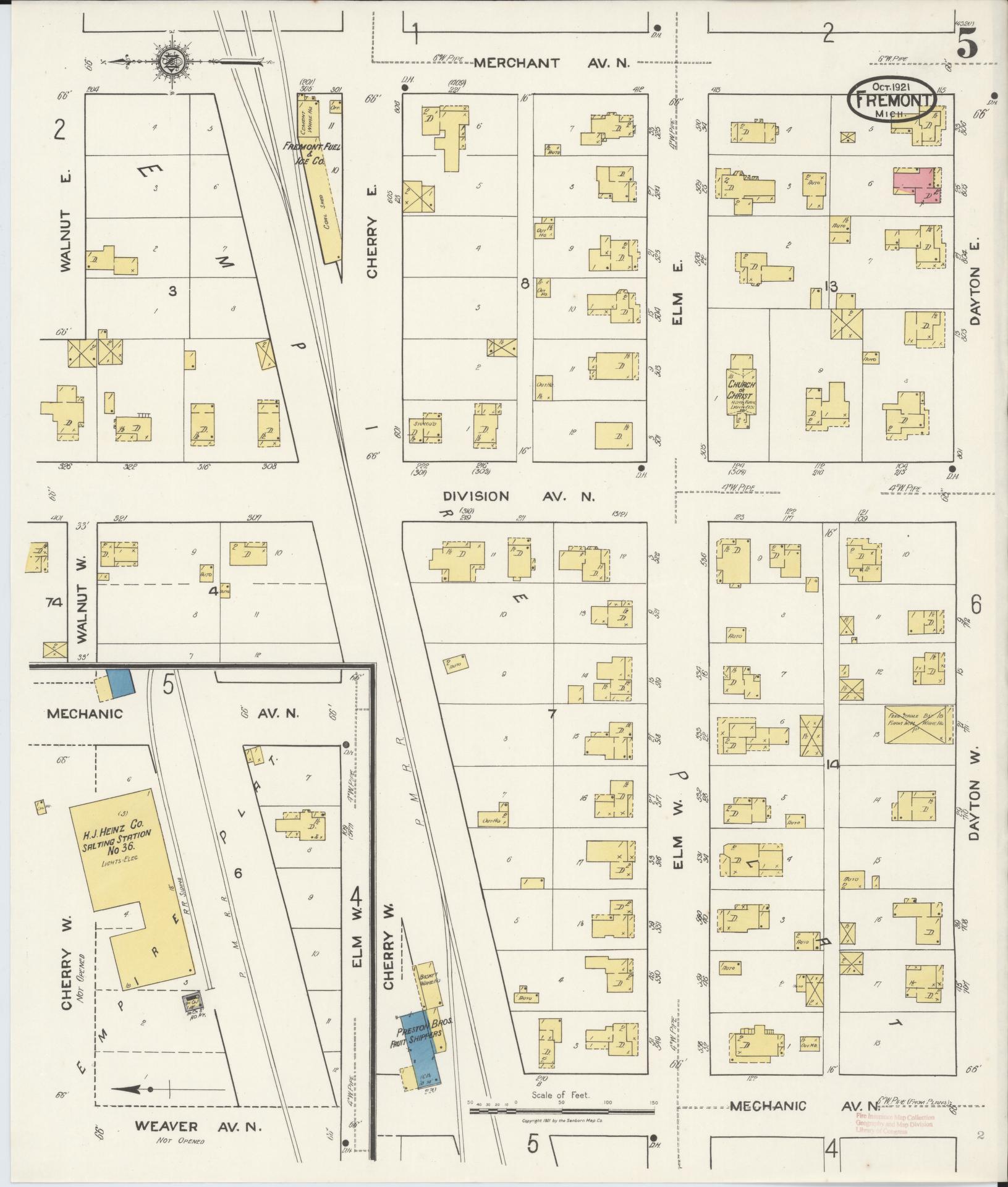 Sanborn Fire Insurance Map from Fremont, Newaygo County, Michigan (1921), Sheet #0005 - Complete Map Set gallery image, historic Sanborn map, vintage wall art, Michigan Michigan