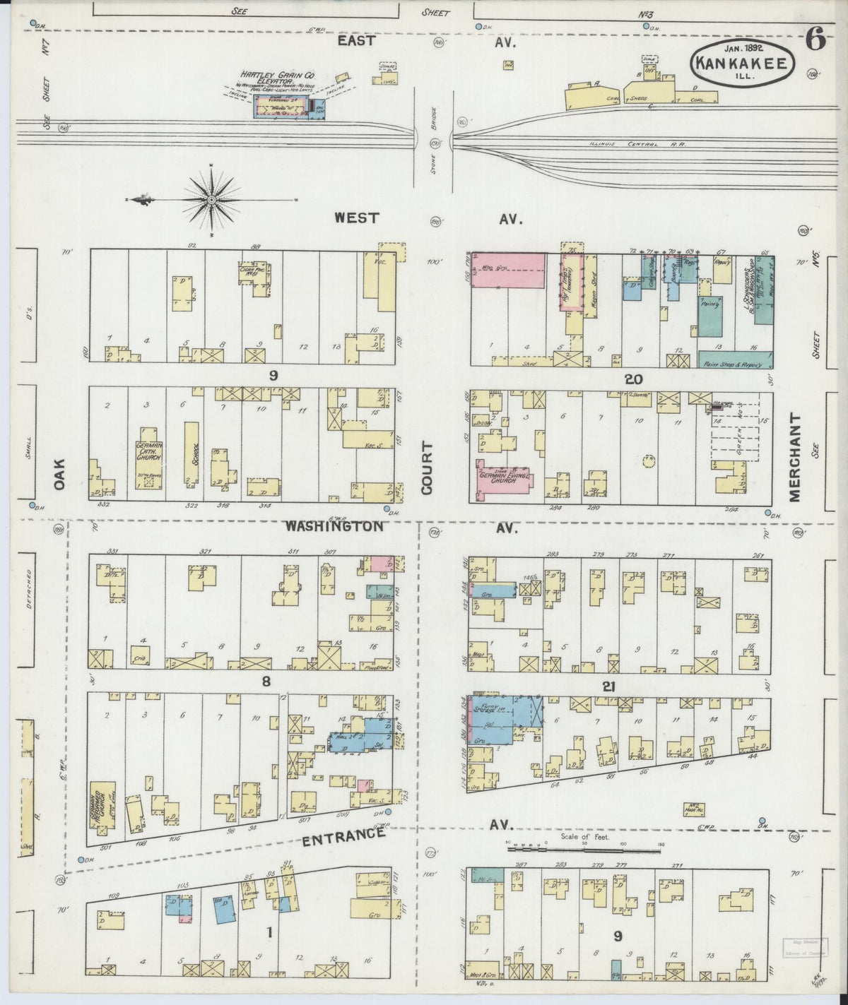 Sanborn Fire Insurance Map from Kankakee, Kankakee County, Illinois (1892), Sheet #0006 - Complete Map Set gallery image, historic Sanborn map, vintage wall art, Illinois Illinois