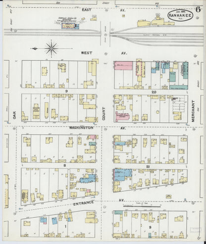 Sanborn Fire Insurance Map from Kankakee, Kankakee County, Illinois (1892), Sheet #0006 - Complete Map Set gallery image, historic Sanborn map, vintage wall art, Illinois Illinois