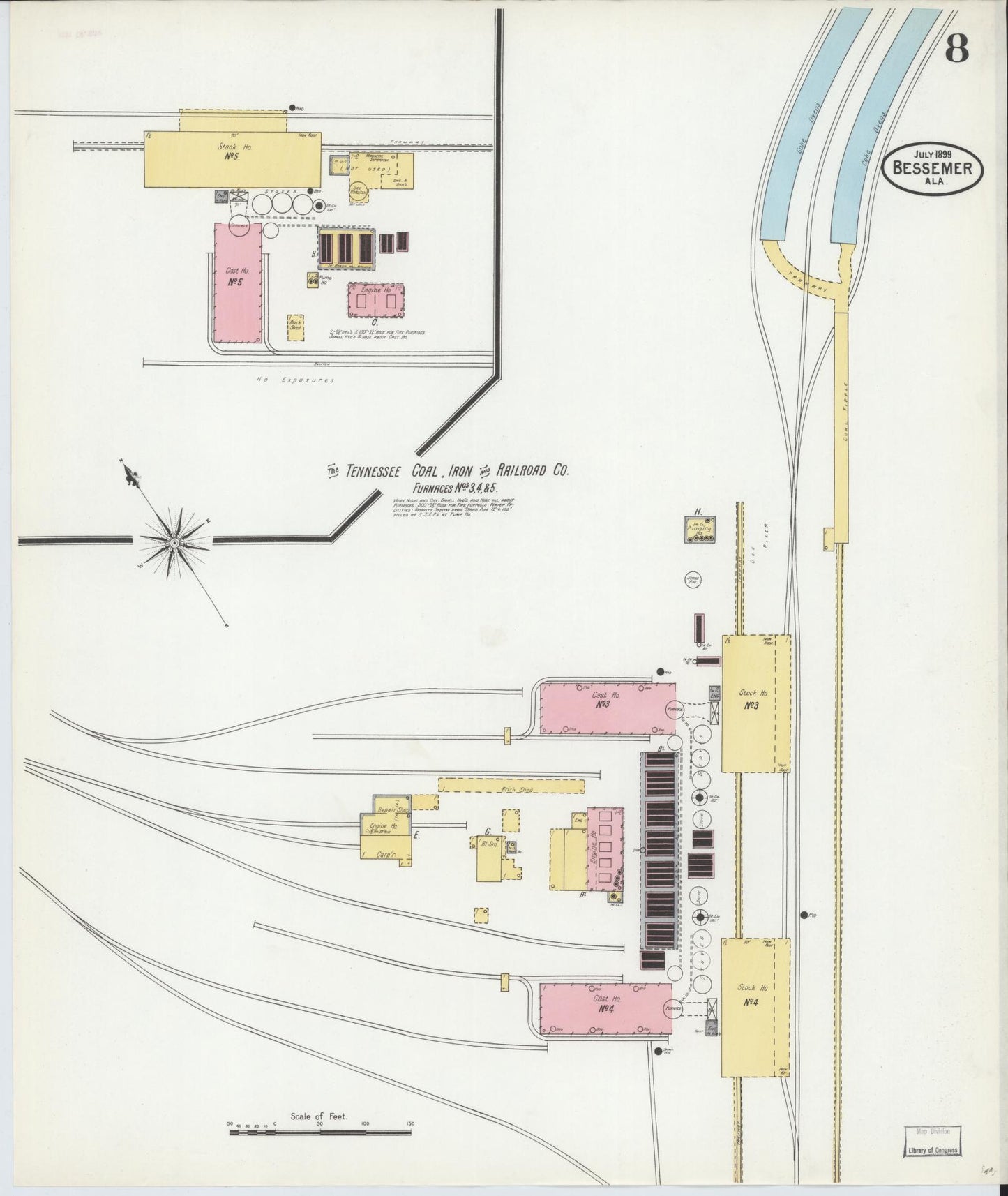 Sanborn Fire Insurance Map from Bessemer, Jefferson County, Alabama (1899), Sheet #0008 - Complete Map Set gallery image, historic Sanborn map, vintage wall art, Alabama Alabama