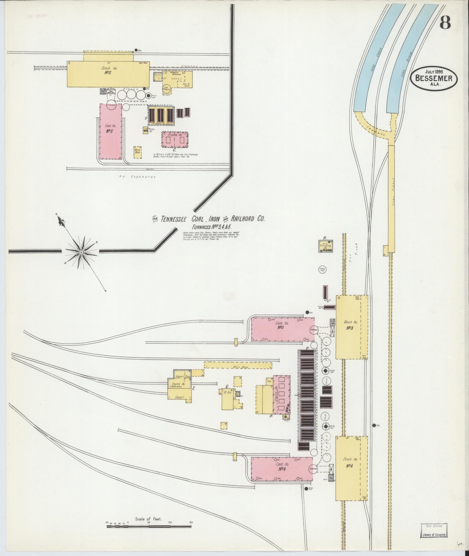Sanborn Fire Insurance Map from Bessemer, Jefferson County, Alabama (1899), Sheet #0008 - Complete Map Set gallery image, historic Sanborn map, vintage wall art, Alabama Alabama