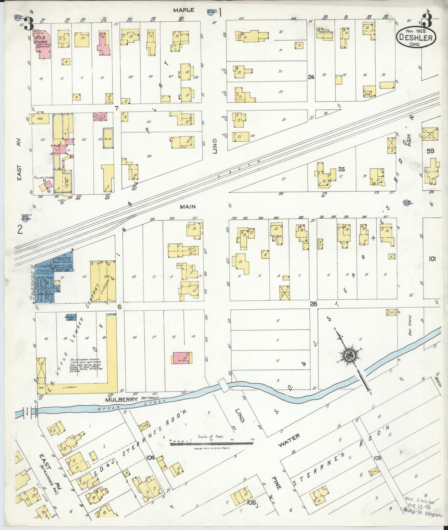 Sanborn Fire Insurance Map from Deshler, Henry County, Ohio (1923), Sheet #0003 - Complete Map Set gallery image, historic Sanborn map, vintage wall art, Ohio Ohio