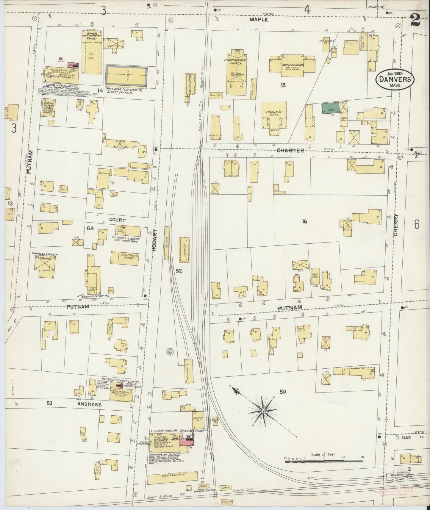 Sanborn Fire Insurance Map from Danvers, Essex County, Massachusetts (1903), Sheet #0002 - Complete Map Set gallery image, historic Sanborn map, vintage wall art, Massachusetts Massachusetts