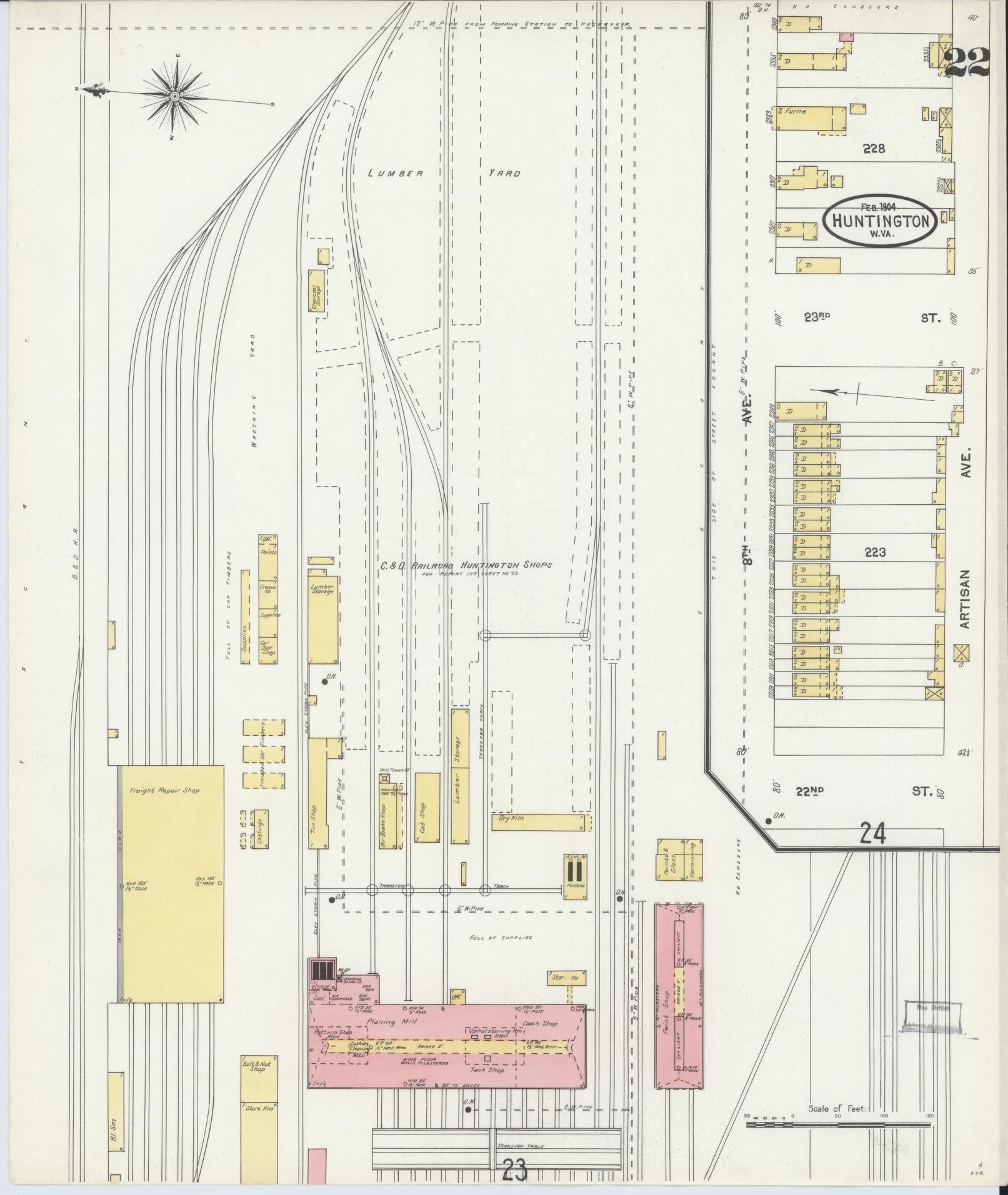 Sanborn Fire Insurance Map from Huntington, Cabell County, West Virginia (1904), Sheet #0022 - Complete Map Set gallery image, historic Sanborn map, vintage wall art, West Virginia West Virginia