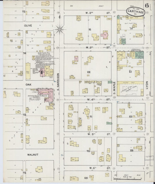 Sanborn Fire Insurance Map from Carthage, Jasper County, Missouri (1888), Sheet #0006 - Historic Sanborn Fire Insurance Map Print, vintage old map wall art, antique decor, genealogy gift, Missouri Missouri map