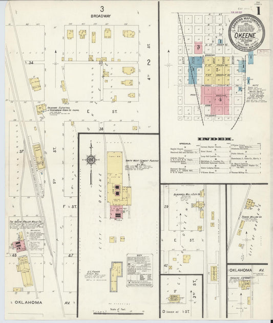 Sanborn Fire Insurance Map from Okeene, Blaine County, Oklahoma (1910), Sheet #0001 - Historic Sanborn Fire Insurance Map Print, vintage old map wall art, antique decor, genealogy gift, Oklahoma Oklahoma map