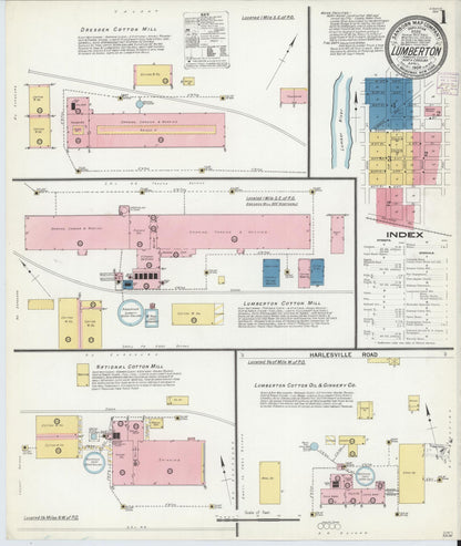 Sanborn Fire Insurance Map from Lumberton, Robeson County, North Carolina (1908), Sheet #0001 - Historic Sanborn Fire Insurance Map Print, vintage old map wall art, antique decor, genealogy gift, North Carolina North Carolina map