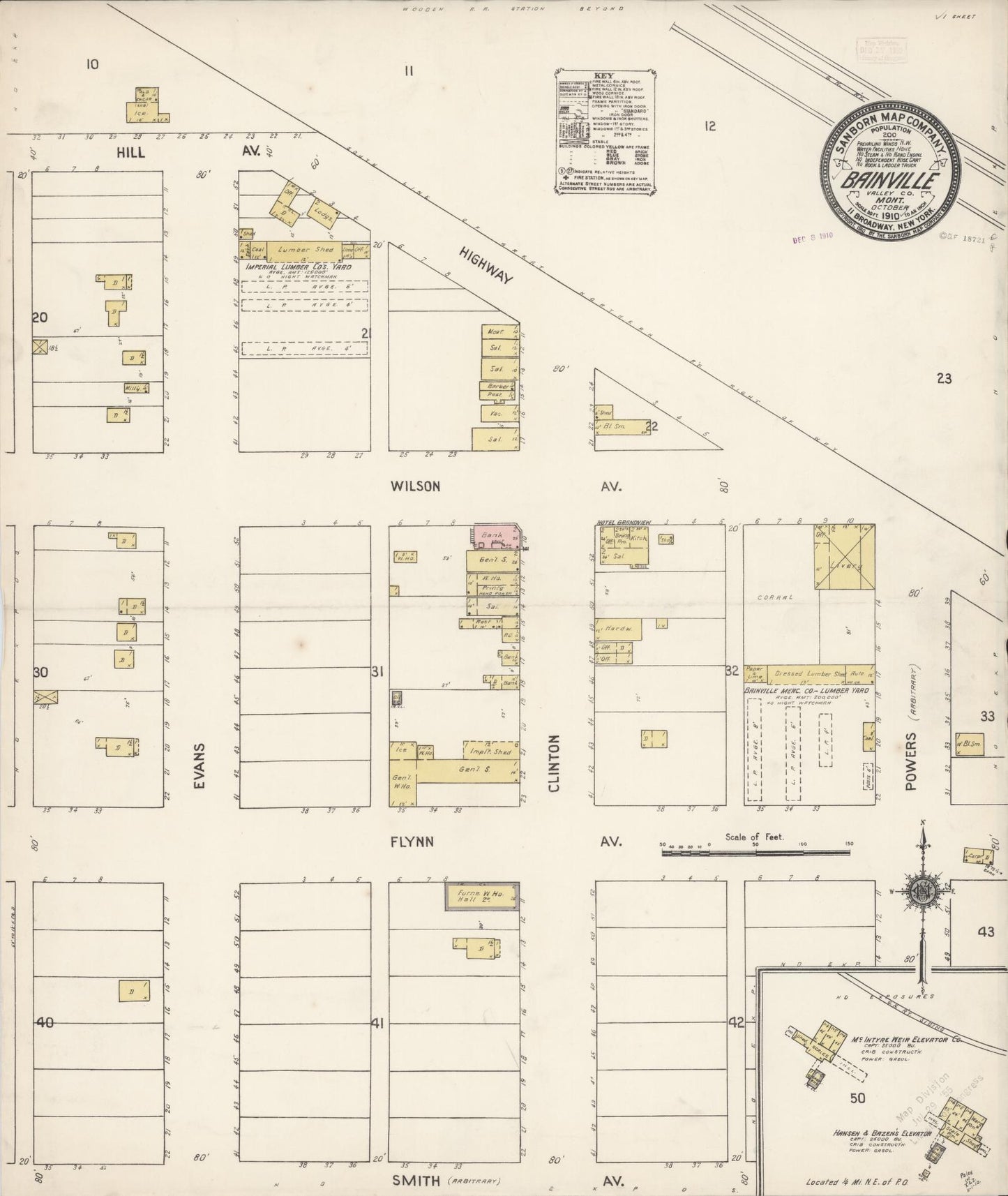 Sanborn Fire Insurance Map from Bainville, Roosevelt County, Montana (1910), Sheet #0001 - Historic Sanborn Fire Insurance Map Print, vintage old map wall art, antique decor, genealogy gift, Montana Montana map