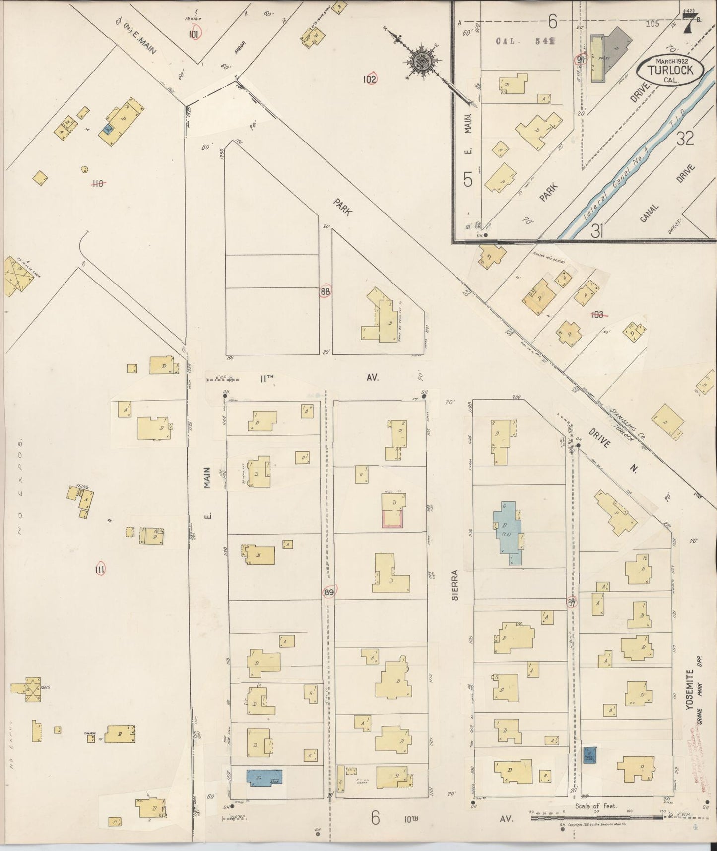 Sanborn Fire Insurance Map from Turlock, Stanislaus County, California (1943), Sheet #0007 - Complete Map Set gallery image, historic Sanborn map, vintage wall art, California California