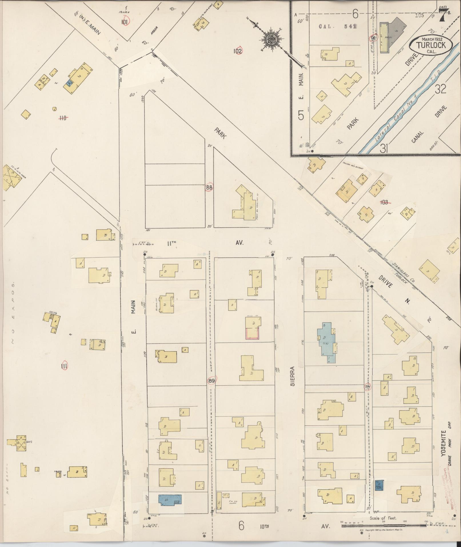 Sanborn Fire Insurance Map from Turlock, Stanislaus County, California (1943), Sheet #0007 - Complete Map Set gallery image, historic Sanborn map, vintage wall art, California California