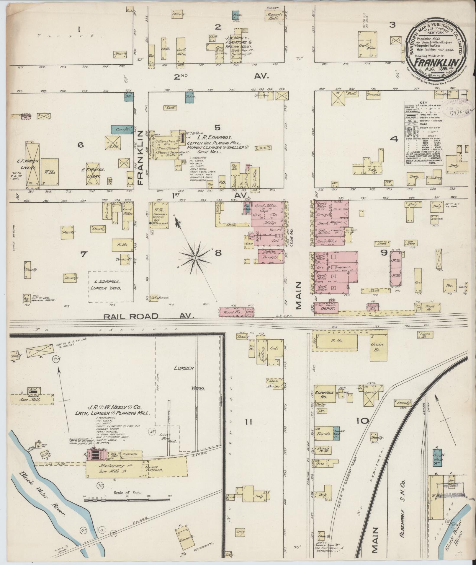 Sanborn Fire Insurance Map from Franklin, Independent Cities, Virginia. (1885) – Historic Sanborn Fire Insurance Map Print