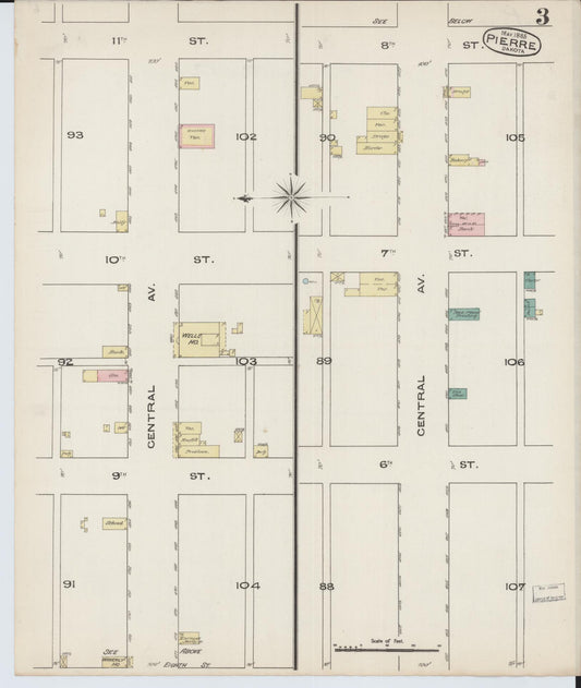 Sanborn Fire Insurance Map from Pierre, Hughes County, South Dakota (1885), Sheet #0003 - Historic Sanborn Fire Insurance Map Print, vintage old map wall art, antique decor, genealogy gift, South Dakota South Dakota map
