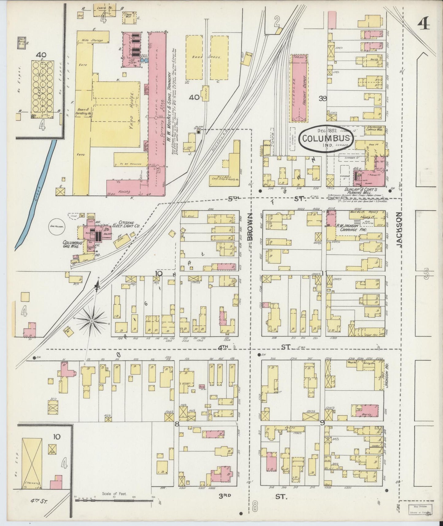 Sanborn Fire Insurance Map from Columbus, Bartholomew County, Indiana (1892), Sheet #0004 - Historic Sanborn Fire Insurance Map Print, vintage old map wall art, antique decor, genealogy gift, Indiana Indiana map