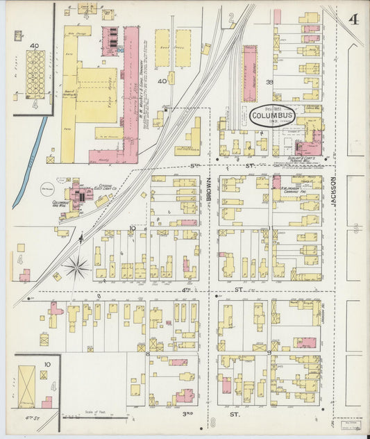 Sanborn Fire Insurance Map from Columbus, Bartholomew County, Indiana (1892), Sheet #0004 - Historic Sanborn Fire Insurance Map Print, vintage old map wall art, antique decor, genealogy gift, Indiana Indiana map