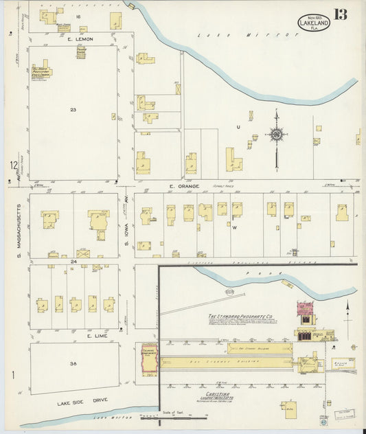 Sanborn Fire Insurance Map from Lakeland, Polk County, Florida (1913), Sheet #0013 - Historic Sanborn Fire Insurance Map Print, vintage old map wall art, antique decor, genealogy gift, Florida Florida map