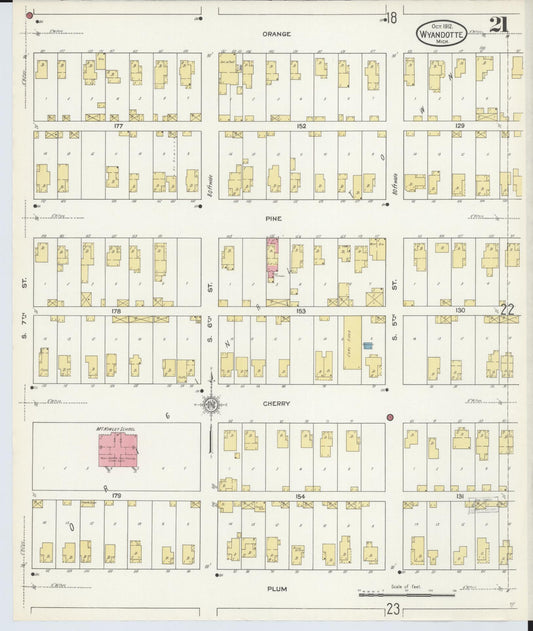 Sanborn Fire Insurance Map from Wyandotte, Wayne County, Michigan (1912), Sheet #0021 - Historic Sanborn Fire Insurance Map Print, vintage old map wall art, antique decor, genealogy gift, Michigan Michigan map
