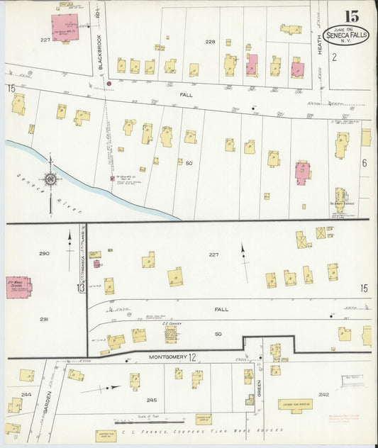 Sanborn Fire Insurance Map from Seneca Falls, Seneca County, New York (1916), Sheet #0015 - Historic Sanborn Fire Insurance Map Print, vintage old map wall art, antique decor, genealogy gift, New York New York map