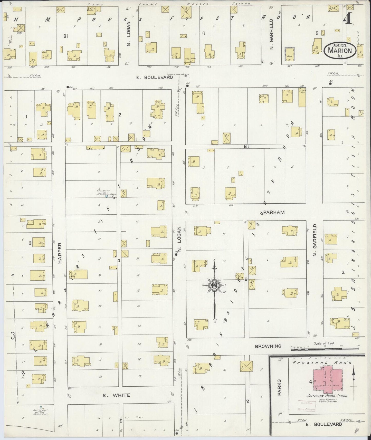 Sanborn Fire Insurance Map from Marion, Williamson County, Illinois (1913), Sheet #0004 - Complete Map Set gallery image, historic Sanborn map, vintage wall art, Illinois Illinois