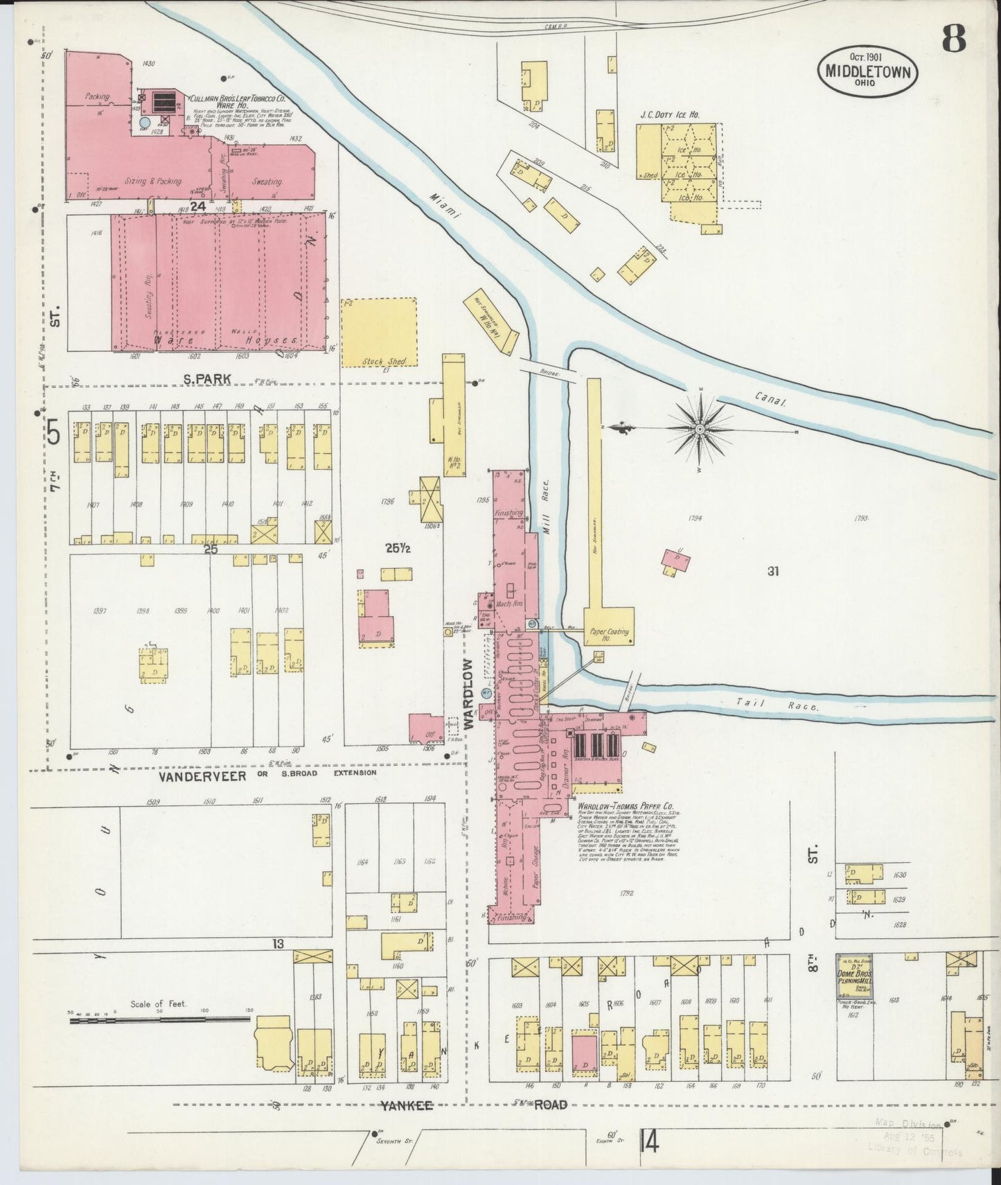Sanborn Fire Insurance Map from Middletown, Butler County, Ohio (1901), Sheet #0008 - Historic Sanborn Fire Insurance Map Print, vintage old map wall art, antique decor, genealogy gift, Ohio Ohio map