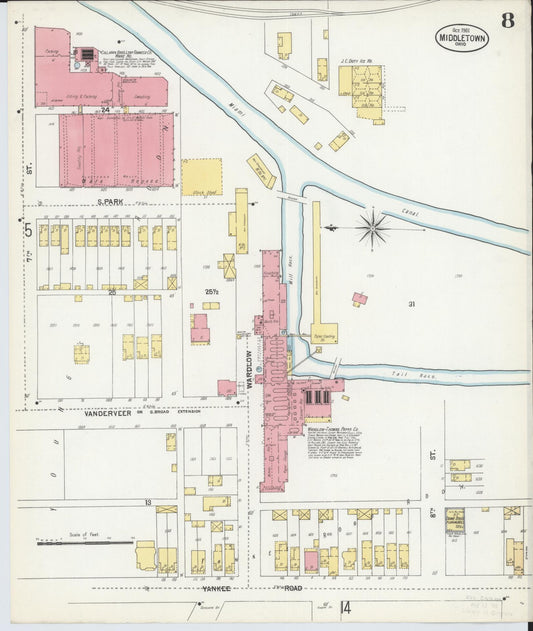 Sanborn Fire Insurance Map from Middletown, Butler County, Ohio (1901), Sheet #0008 - Historic Sanborn Fire Insurance Map Print, vintage old map wall art, antique decor, genealogy gift, Ohio Ohio map