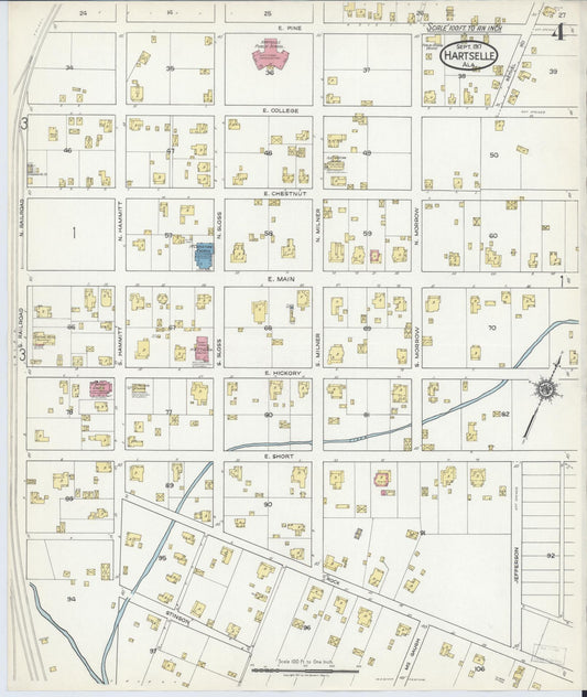 Sanborn Fire Insurance Map from Hartselle, Morgan County, Alabama (1917), Sheet #0004 - Historic Sanborn Fire Insurance Map Print, vintage old map wall art, antique decor, genealogy gift, Alabama Alabama map