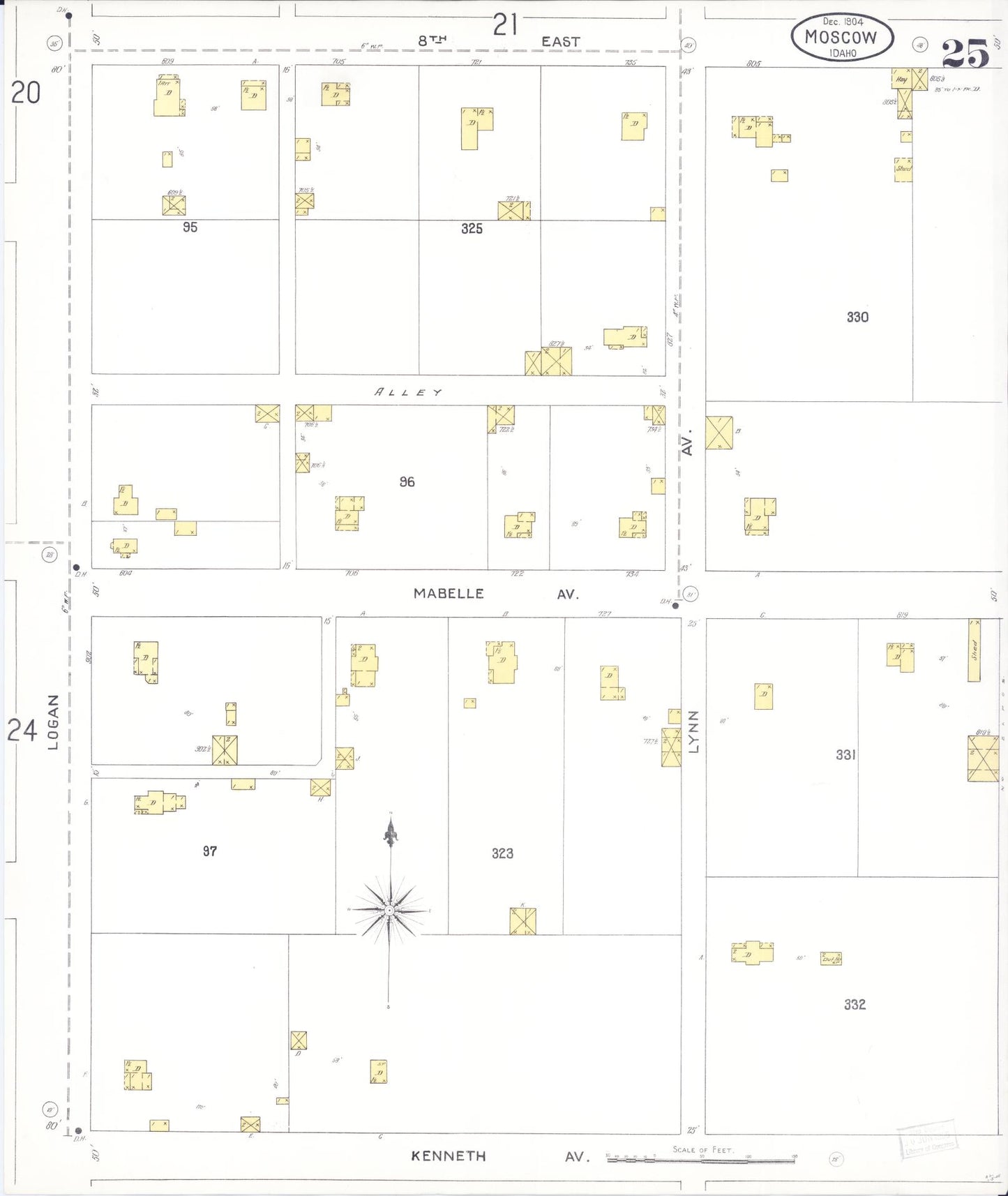 Sanborn Fire Insurance Map from Moscow, Latah County, Idaho (1904), Sheet #0025 - Complete Map Set gallery image, historic Sanborn map, vintage wall art, Idaho Idaho