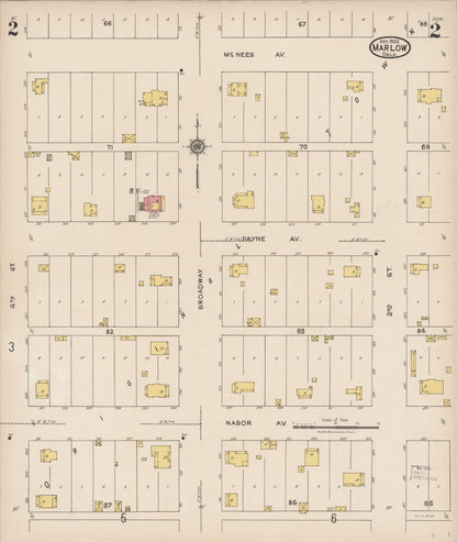 Sanborn Fire Insurance Map from Marlow, Stephens County, Oklahoma (1922), Sheet #0002 - Complete Map Set gallery image, historic Sanborn map, vintage wall art, Oklahoma Oklahoma
