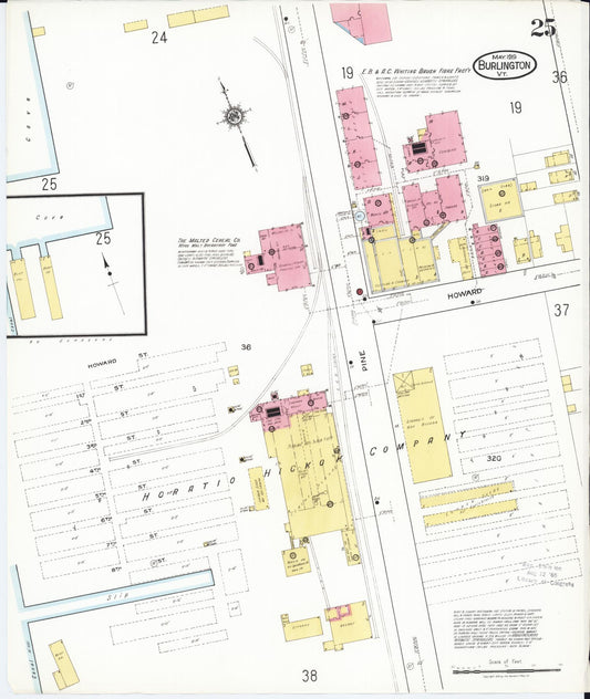 Sanborn Fire Insurance Map from Burlington, Chittenden County, Vermont (1919), Sheet #0025 - Historic Sanborn Fire Insurance Map Print, vintage old map wall art, antique decor, genealogy gift, Vermont Vermont map