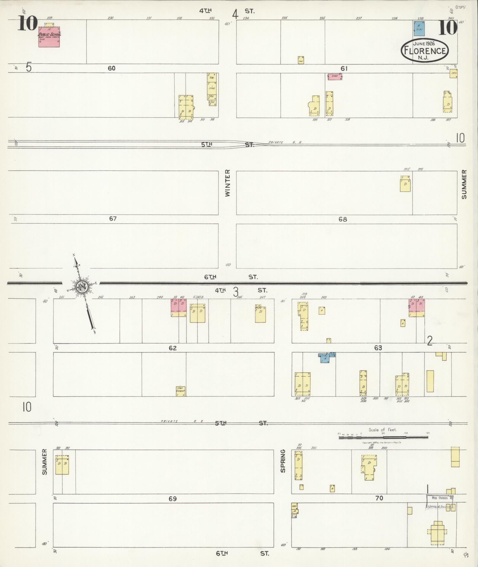 Sanborn Fire Insurance Map from Florence, Burlington County, New Jersey (1926), Sheet #0010 - Historic Sanborn Fire Insurance Map Print, vintage old map wall art, antique decor, genealogy gift, New Jersey New Jersey map