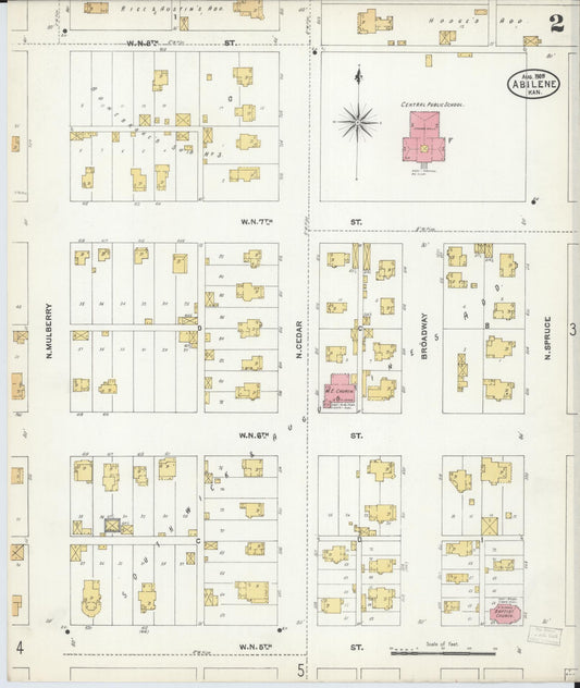 Sanborn Fire Insurance Map from Abilene, Dickinson County, Kansas (1905), Sheet #0002 - Historic Sanborn Fire Insurance Map Print, vintage old map wall art, antique decor, genealogy gift, Kansas Kansas map