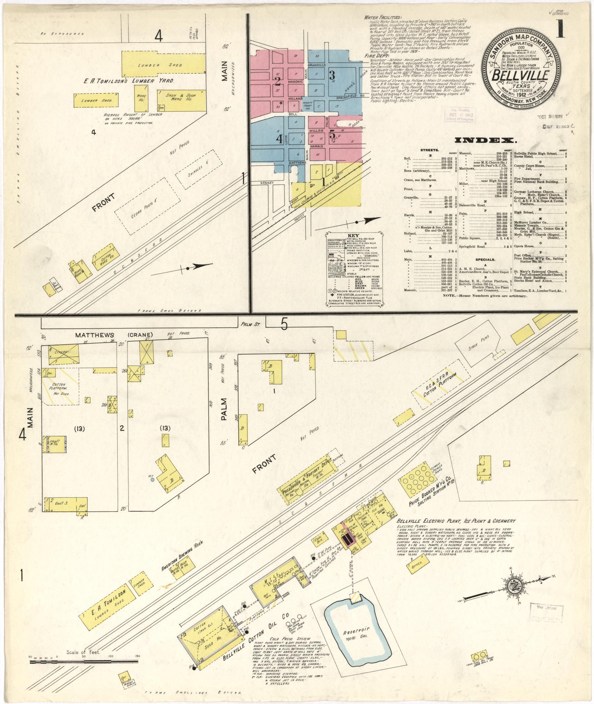 Sanborn Fire Insurance Map from Bellville, Austin County, Texas. (1912) – Historic Sanborn Fire Insurance Map Print