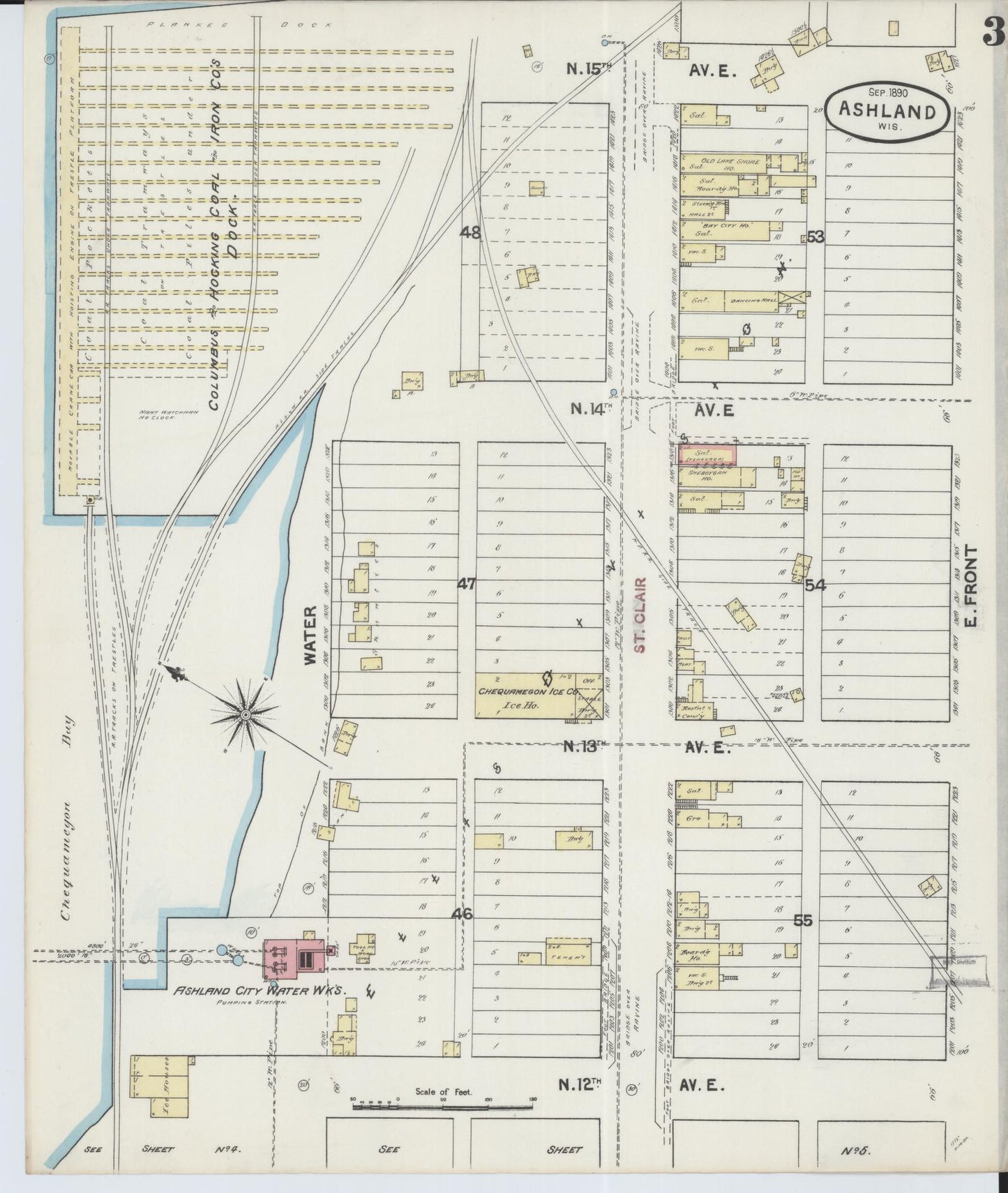 Sanborn Fire Insurance Map from Ashland, Ashland County, Wisconsin (1890), Sheet #0003 - Complete Map Set gallery image, historic Sanborn map, vintage wall art, Wisconsin Wisconsin