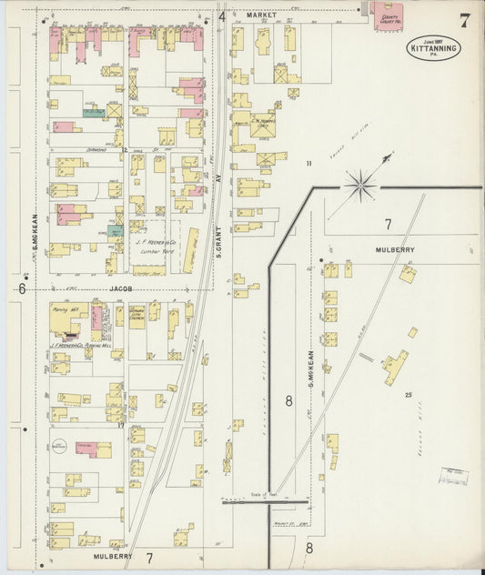 Sanborn Fire Insurance Map from Kittanning, Armstrong County, Pennsylvania (1897), Sheet #0007 - Historic Sanborn Fire Insurance Map Print, vintage old map wall art, antique decor, genealogy gift, Pennsylvania Pennsylvania map
