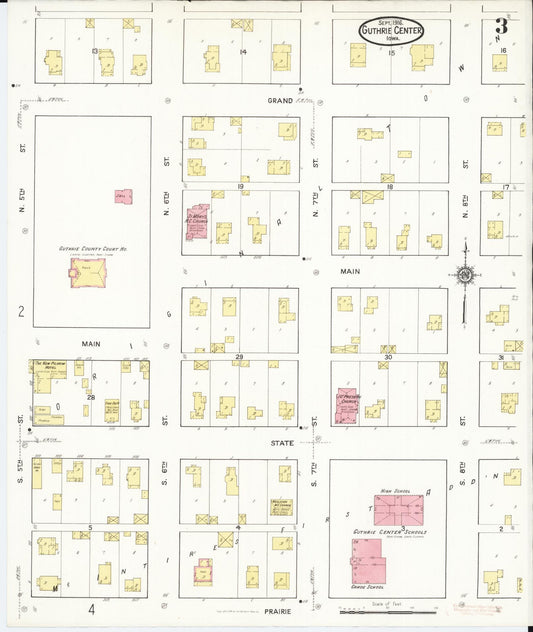 Sanborn Fire Insurance Map from Guthrie Center, Guthrie County, Iowa (1916), Sheet #0003 - Historic Sanborn Fire Insurance Map Print, vintage old map wall art