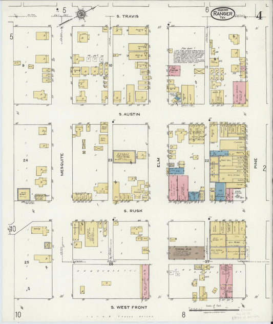 Sanborn Fire Insurance Map from Ranger, Eastland County, Texas (1920), Sheet #0004 - Historic Sanborn Fire Insurance Map Print, vintage old map wall art, antique decor, genealogy gift, Texas Texas map