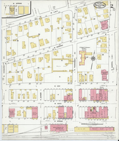 Sanborn Fire Insurance Map from Palestine, Anderson County, Texas (1919), Sheet #0002 - Historic Sanborn Fire Insurance Map Print, vintage old map wall art, antique decor, genealogy gift, Texas Texas map