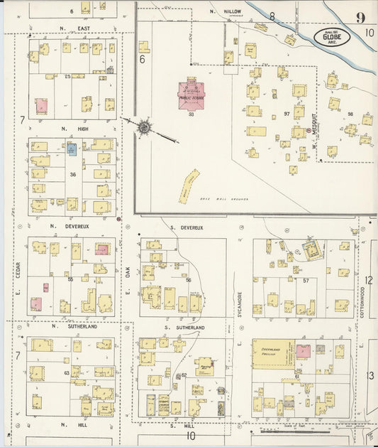 Sanborn Fire Insurance Map from Globe, Gila County, Arizona (1911), Sheet #0009 - Historic Sanborn Fire Insurance Map Print, vintage old map wall art, antique decor, genealogy gift, Arizona Arizona map