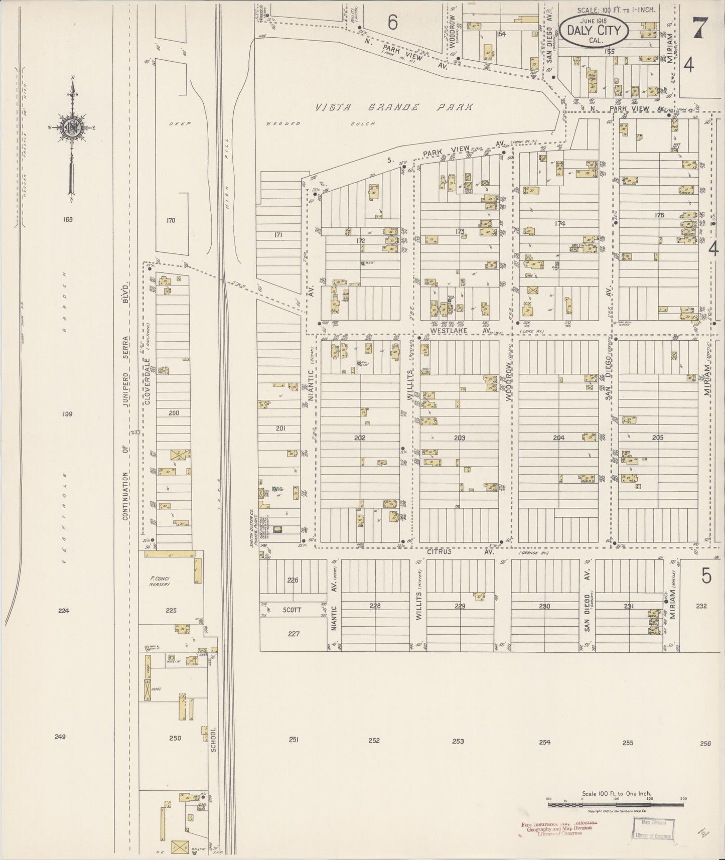 Sanborn Fire Insurance Map from Daly City, San Mateo County, California (1918), Sheet #0007 - Historic Sanborn Fire Insurance Map Print, vintage old map wall art, antique decor, genealogy gift, California California map