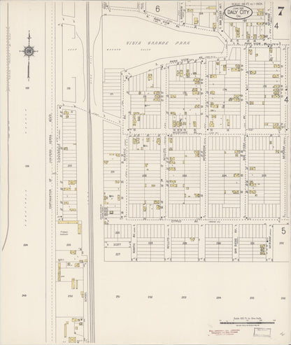 Sanborn Fire Insurance Map from Daly City, San Mateo County, California (1918), Sheet #0007 - Historic Sanborn Fire Insurance Map Print, vintage old map wall art, antique decor, genealogy gift, California California map