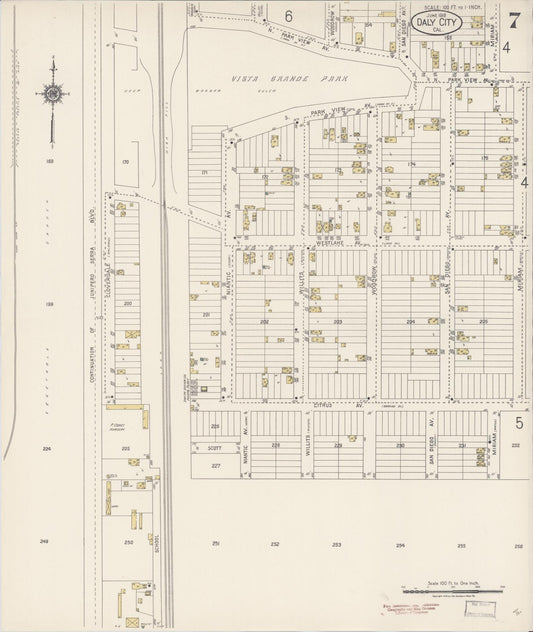 Sanborn Fire Insurance Map from Daly City, San Mateo County, California (1918), Sheet #0007 - Historic Sanborn Fire Insurance Map Print, vintage old map wall art, antique decor, genealogy gift, California California map