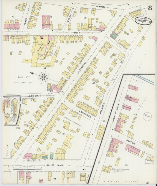 Sanborn Fire Insurance Map from Burlington, Burlington County, New Jersey (1896), Sheet #0008 - Historic Sanborn Fire Insurance Map Print, vintage old map wall art, antique decor, genealogy gift, New Jersey New Jersey map