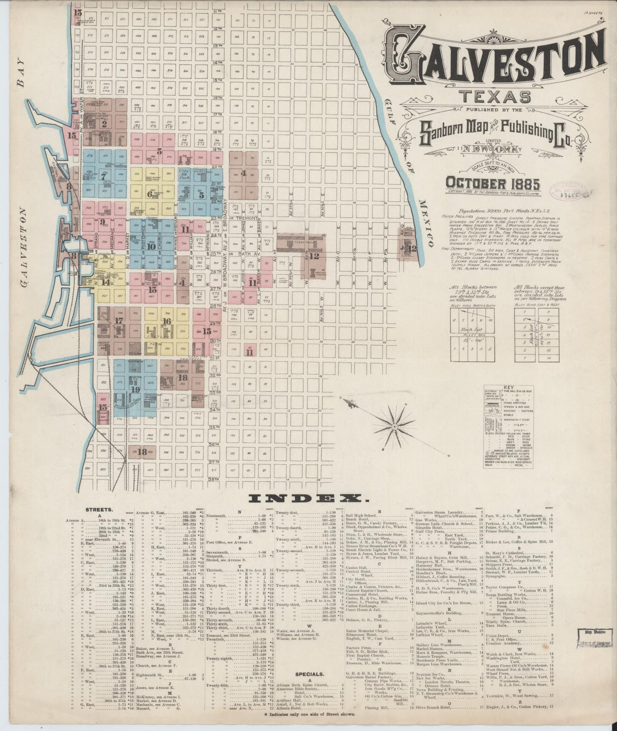 Sanborn Fire Insurance Map from Galveston, Galveston County, Texas (1885), Sheet #0001 - Complete Map Set gallery image, historic Sanborn map, vintage wall art, Texas Texas