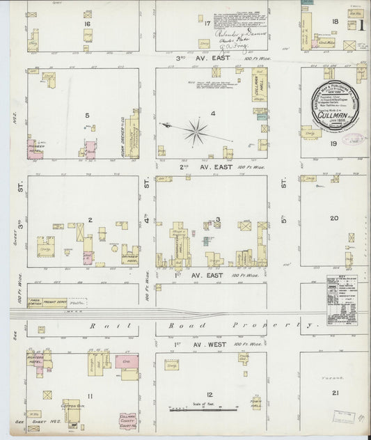 Sanborn Fire Insurance Map from Cullman, Cullman County, Alabama (1888), Sheet #0001 - Historic Sanborn Fire Insurance Map Print, vintage old map wall art, antique decor, genealogy gift, Alabama Alabama map