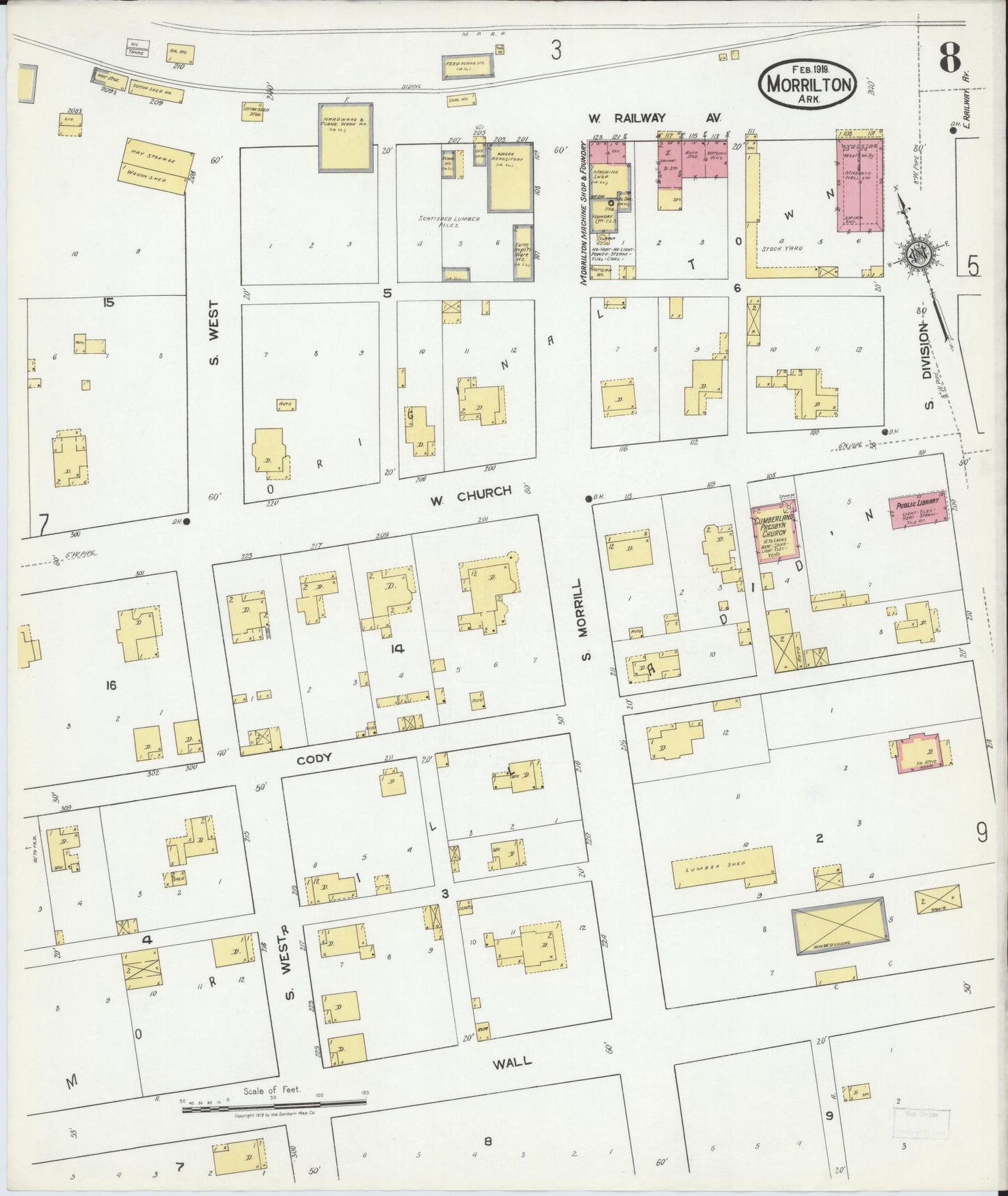 Sanborn Fire Insurance Map from Morrilton, Conway County, Arkansas (1919), Sheet #0008 - Complete Map Set gallery image, historic Sanborn map, vintage wall art, Arkansas Arkansas