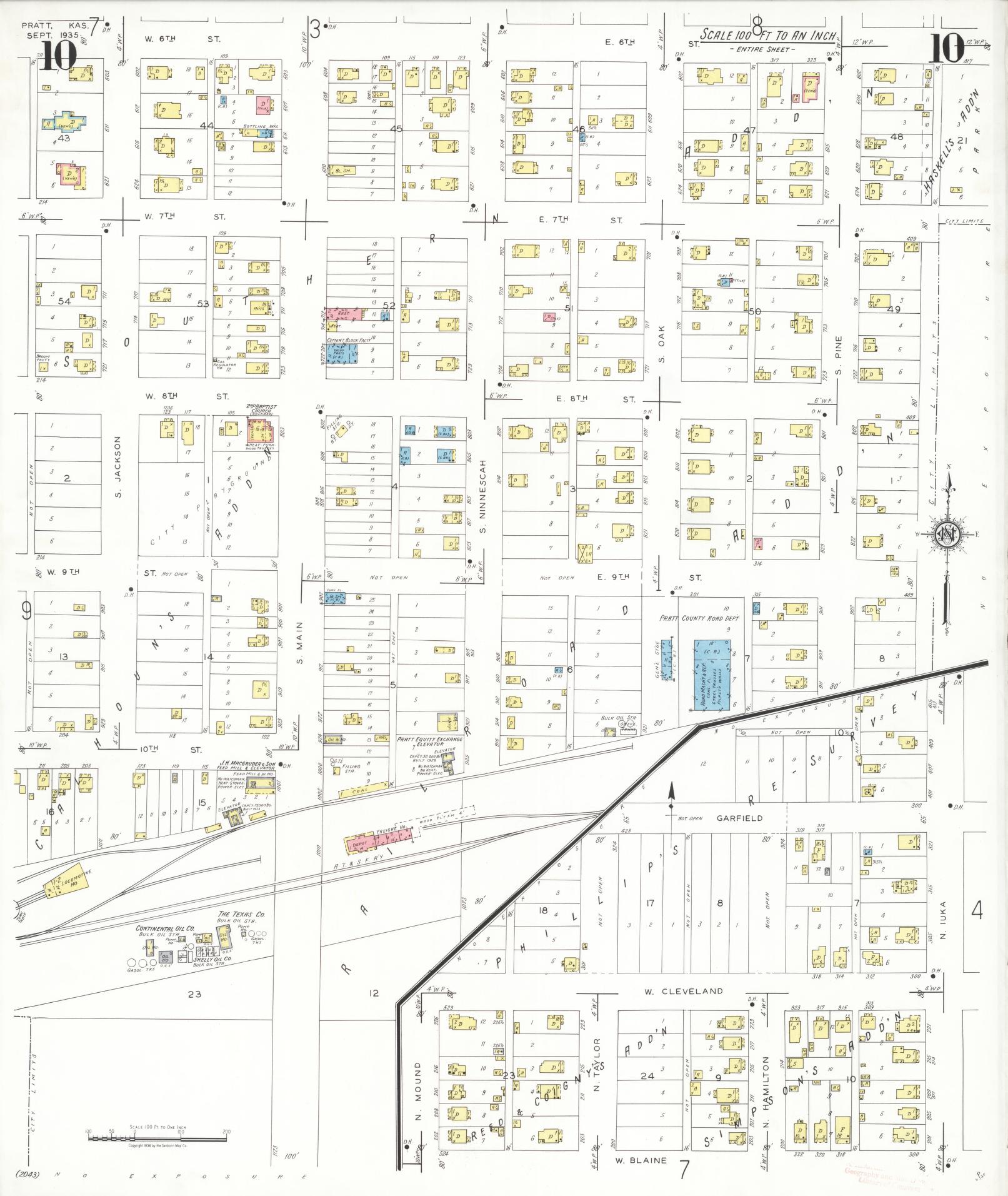 Sanborn Fire Insurance Map from Pratt, Pratt County, Kansas (1935), Sheet #0010 - Historic Sanborn Fire Insurance Map Print, vintage old map wall art, antique decor, genealogy gift, Kansas Kansas map