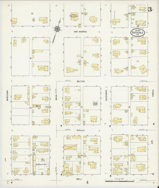 Sanborn Fire Insurance Map from Rockdale, Milam County, Texas (1912), Sheet #0003 - Historic Sanborn Fire Insurance Map Print, vintage old map wall art, antique decor, genealogy gift, Texas Texas map