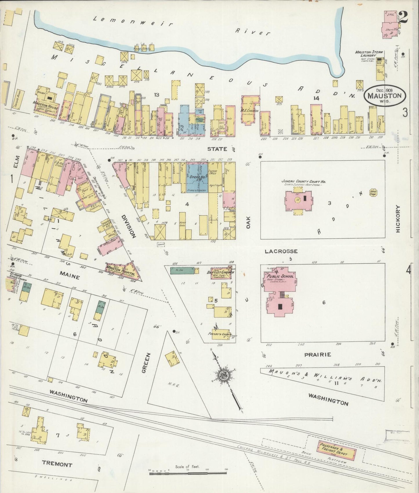 Sanborn Fire Insurance Map from Mauston, Juneau County, Wisconsin (1909), Sheet #0002 - Complete Map Set gallery image, historic Sanborn map, vintage wall art, Wisconsin Wisconsin