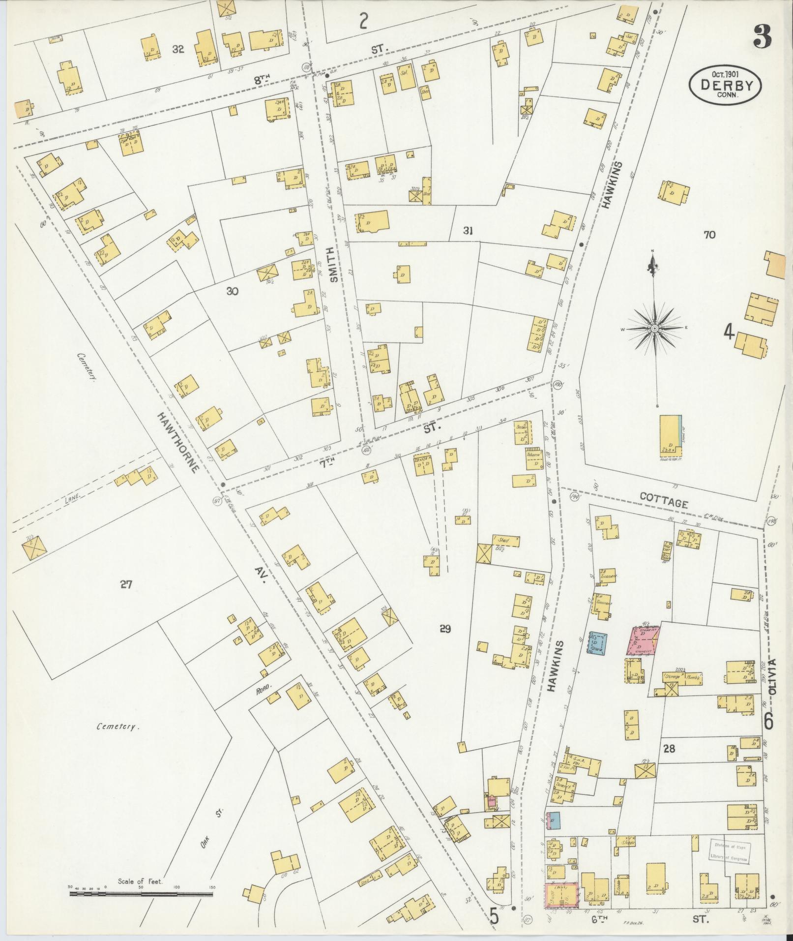 Sanborn Fire Insurance Map from Derby, New Haven County, Connecticut (1901), Sheet #0003 - Historic Sanborn Fire Insurance Map Print, vintage old map wall art, antique decor, genealogy gift, Connecticut Connecticut map